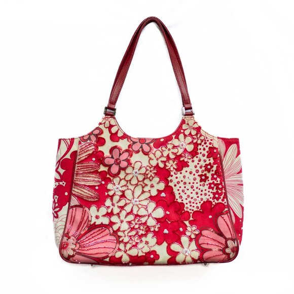 Isabella Fiore Handbags - VTG Isabella Fiore Red Beaded Floral Shoulder Bag Y2K Gingham Lined Purse